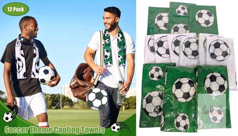 New 12 Pack Soccer Cooling Towels, 40''x12'' Soccer Breathable Chilly Towel with Bags, Sports Ice Towels Microfiber for Team Gift Sport Party Favors(Green)