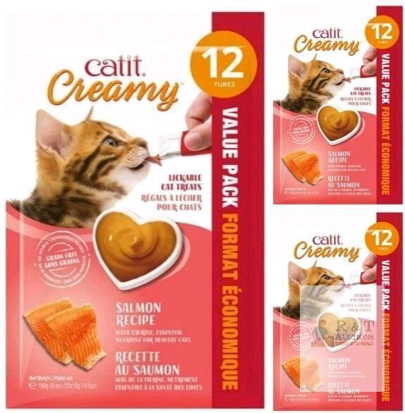 [bb 06/2026] 3 New Packs Catit Creamy Salmon Recipe Lickable Cat Treats, 12 Tubes Per Pack