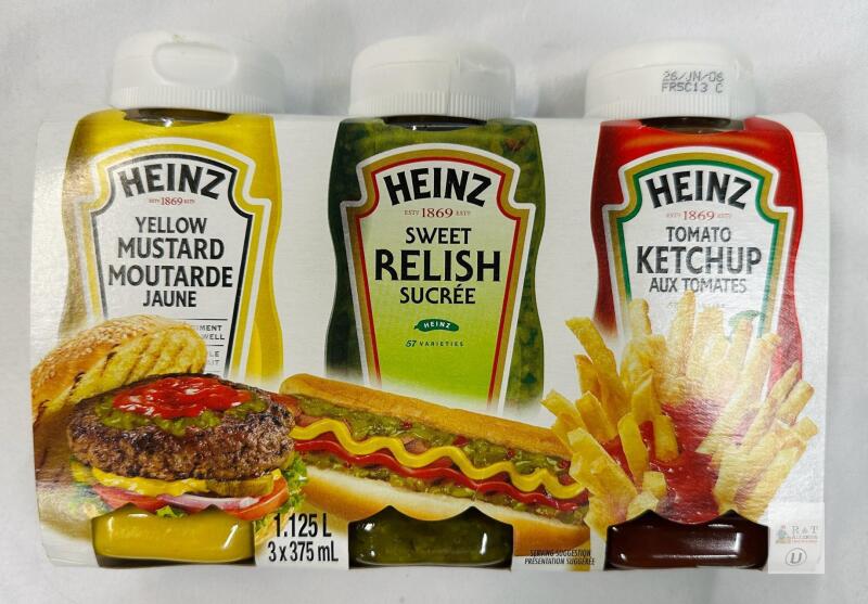 EXP NOV 26 Heinz Condiment 3-Pack &ndash; Mustard, Relish, Ketchup, 3 x 375 mL Squeeze Bottles, Kosher