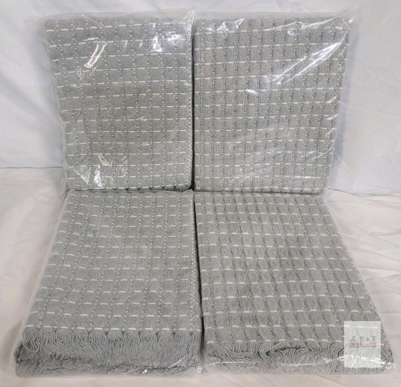 Four (4) New Soft Microfiber Bathroom Rug , Washable Mats Woven Non Slip Small Bath Mat with Pure Tassels,Tufted Braided Bath Rug , 16"&times;24" , Grey