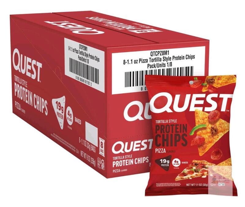 Quest NutritionTortilla Style Protein Chips, Pizza Flavor , 8 Bags, 32g Each . Best Before 2027 MR 19