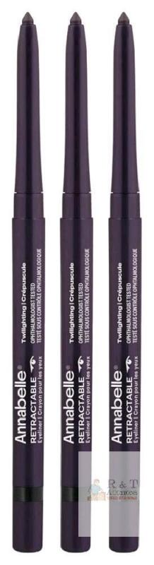 3 New Annabelle TWILIGHTING Retractable Eyeliner, Intense Colour, Rich Creamy Texture, Long-Lasting, Waterproof, Gluten-Free, Paraben-Free, Fragrance-Free, Cruelty-Free, 0.3 g