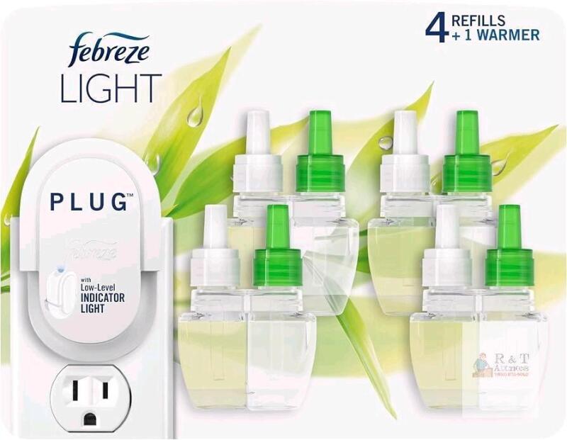 New FEBREEZE Plug In Air Freshener, Odor-Fighting Scented Oil Starter Kit, Air Fresheners for Home and Bathroom and Kitchen, Long Lasting for Strong Odors, Bamboo Scent, Warmer + 4 Refill