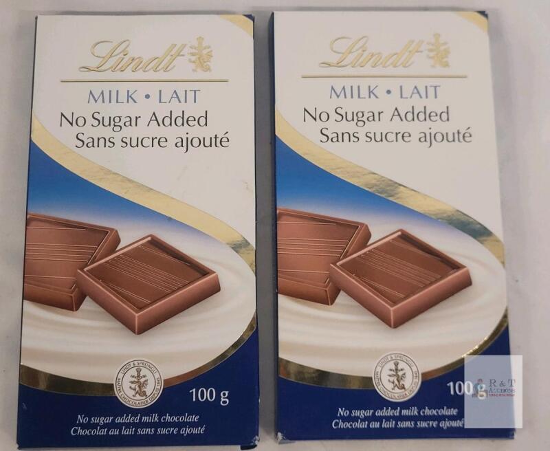 Lindt No Sugar Added Milk Chocolate Bars, 100g Each, 2-Pack,