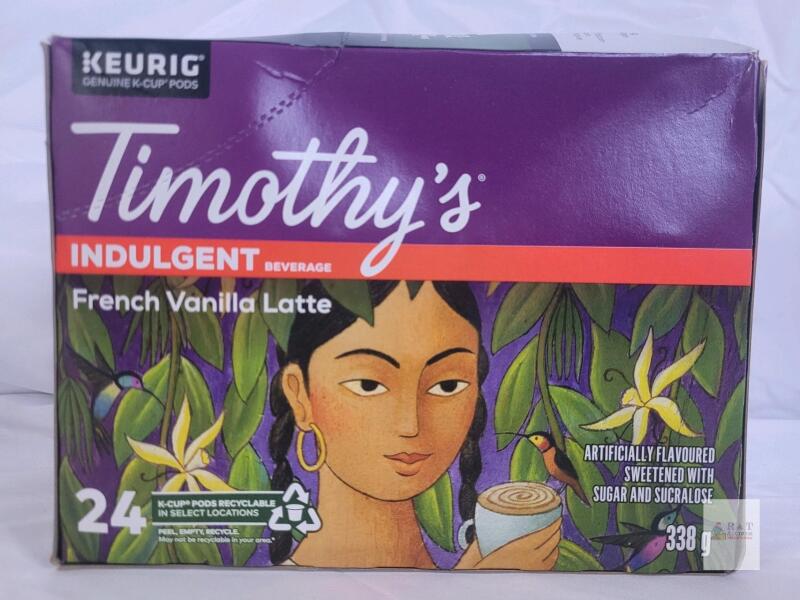 Timothy&rsquo;s French Vanilla Latte K-Cup Pods, 24 Pack, Keurig Compatible, 338g, Best Before 2026