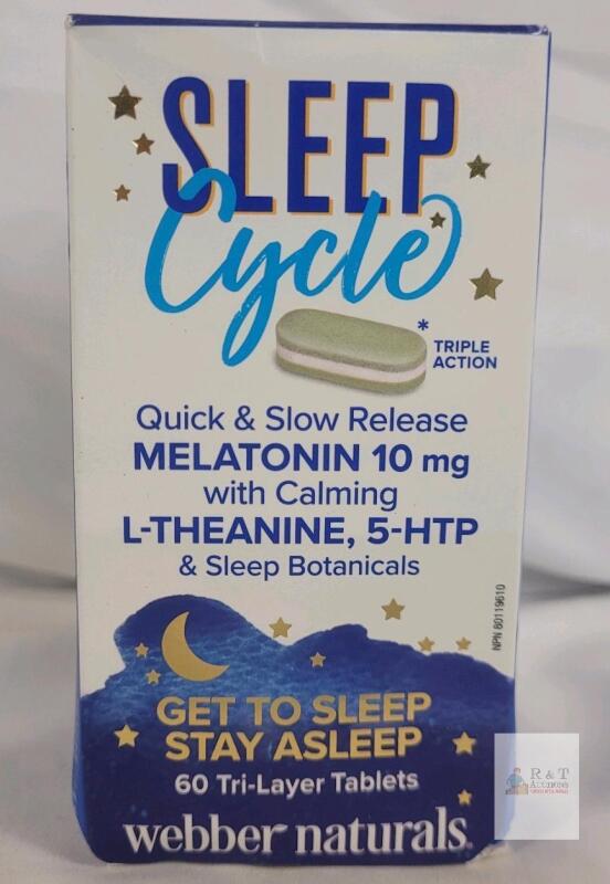 Webber Naturals Sleep Cycle, 60 Tablets, 10mg Melatonin, L-Theanine, 5-HTP, Triple Action, Exp. 08/2028