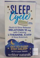 Webber Naturals Sleep Cycle, 60 Tablets, 10mg Melatonin, L-Theanine, 5-HTP, Triple Action, Exp. 08/2028