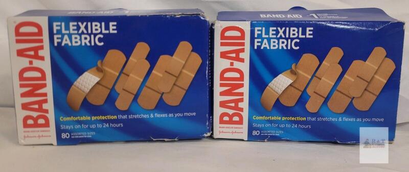 BAND-AID Flexible Fabric Adhesive Bandages, 80 Assorted, 2 Boxes, Johnson & Johnson, Sterile