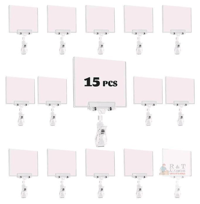 New - 15 Plastic Sign Holder Clip, Clip On POP Swivel Sign Holding Clamp with Card Protector