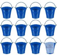 12 New 2.7"x2.3" Small Metal Buckets with Handle, Mini Galvanized Bucket , Deep Blue