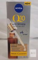 NIVEA Q10 Anti-Wrinkle Specialist Dual Action Serum, 30 mL, Pure Q10 + Glycostop, Boxed