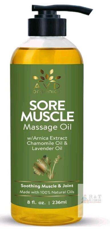New - AVD Organics Arnica Sore Muscle Massage Oil For Massage Therapy &ndash; Infused with Lavender & Chamomile Essential Oils | Multipurpose Fast-Absorbing Formula for Full Body Massage &ndash; 8 fl oz (236ml) . EXP 2028