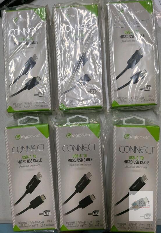 6 DigiPower CONNECT USB-C to Micro USB Cable 6.6ft, 3A 15W, High-Speed, USB-IF Certified, Black