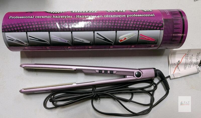 Professional Ceramic Hair Straightener, 1" Plates, Digital Controls, Dual Voltage, Pink