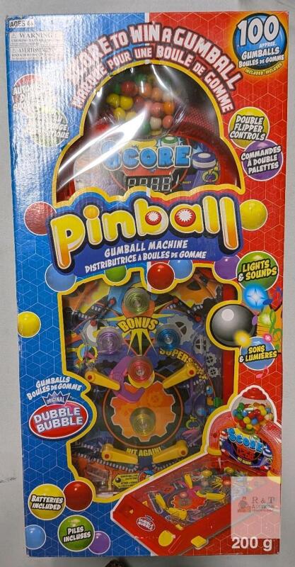 Dubble Bubble Pinball Gumball Machine, Double Flipper, Lights & Sounds, 100 Gumballs, 15"x10"