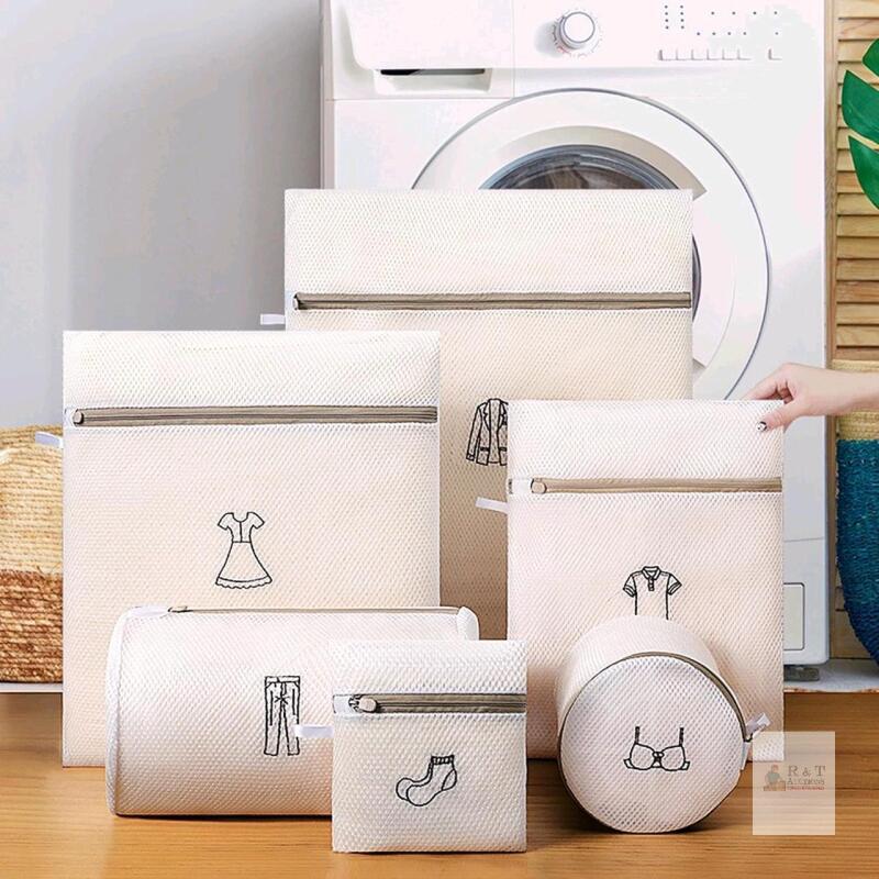 New 6PCS Thickened Fine Mesh Laundry Bag Set With Embroidered Clothing Type Symbols, with Zipper (Hosiery + Shirt + Dress + Jacket + Pants + Bra Bag)