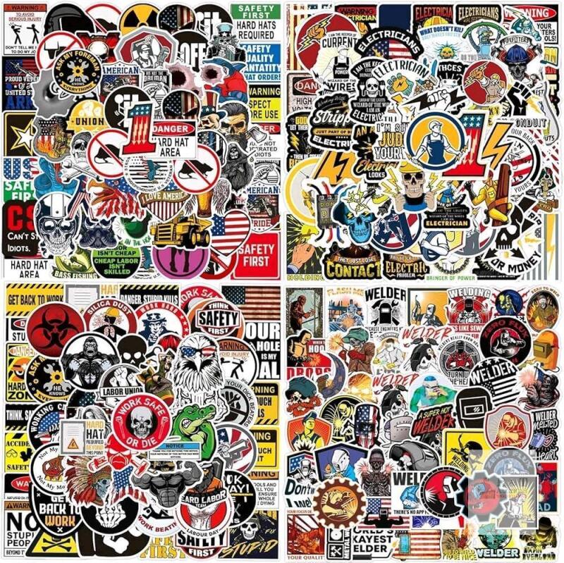 New 200pcs Hard Hat Stickers (Dirty) for Tool Box Helmet, Funny Stickers for Adults, Waterproof Blue Collar Stickers Gifts for Men, Vinyl Hardhat Sticker for Electrician Welding