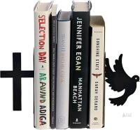New Pair Christian Peaceful Dove Metal Bookends for Shelves Decorative, Heavy Book Stopper, Black Bird Book Holder for Home Office School Library