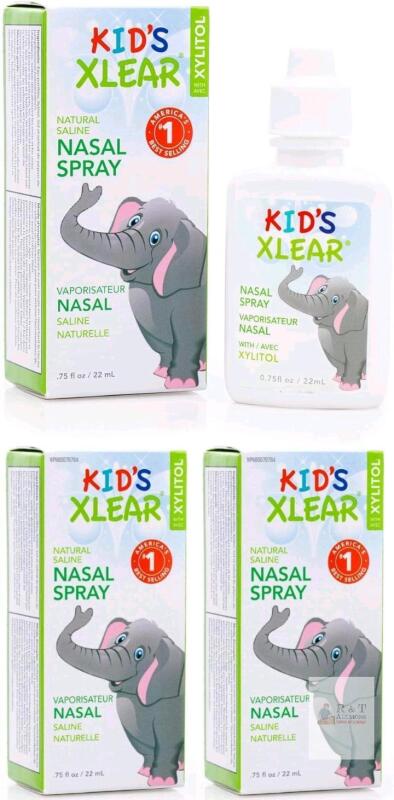 New 3-Pack Xlear Natural Xylitol Saline Nasal Spray for Kids - Daily Nose Moisturizer, 22 ml (bb 2027)