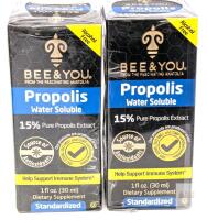 [bb 10/2025] 2 New BEE and You 15% Pure Propolis Water Soluble Extract - High Potency - Zero Sugar - Zero Calorie - Natural Immune Support&Sore Throat Relief Antioxidants, Keto, Paleo, Gluten-Free, 1 Fl Oz