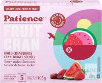 [bb 06/2026] New Patience Fruit Cran Berry-Melon Dried Cranberries 5x21g Bags, High Fibre, Non-GMO, Vegan