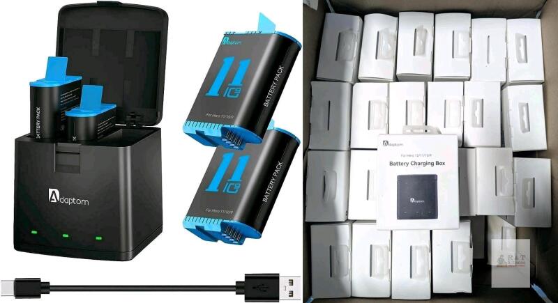 [VENDOR SPECIAL] 41 (Forty One) New Adaptom 2-Pack Battery with Charger for GoPro Hero 12 Hero 11 Hero 10 Hero 9 Black, High Temperature Resistance Triple Storage Charging Box with Quick Charge for Go Pro Hero 12/11/10/9 Accessory