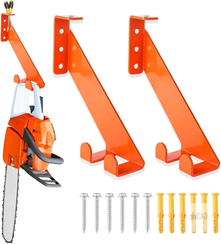 New 2PCS 3 in 1 Chainsaw Holder 10" - Heavy Duty Chainsaw Wall Mount, 10 Gauge Steel Chain Saw Hanger for Garage Organization, Hefty Rack Storage Organizer for Chainsaw Accessories and Tools, 180 Lbs Capacity