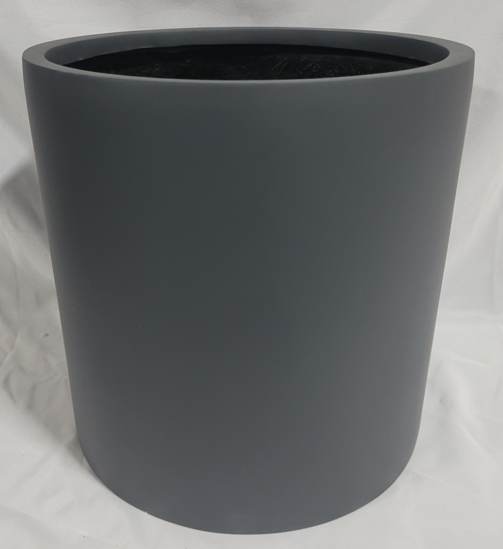New 16" Diameter Lightweight Medium Fiberglass Cylinder Planter , Grey
