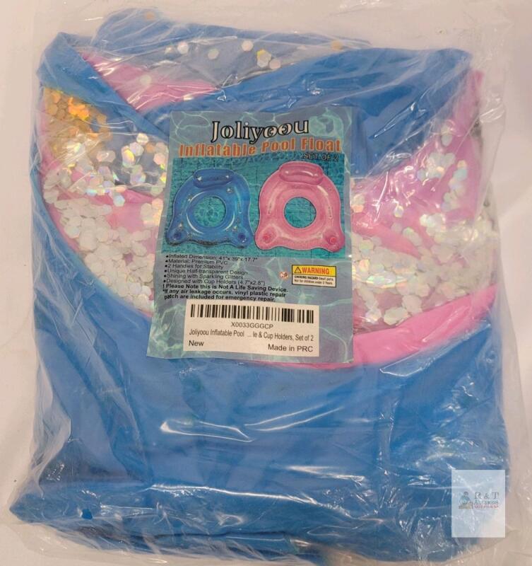 Joliyoou Inflatable Pool Float Chair Set &ndash; Blue & Pink, 41"x39"x17.7", Cup Holders, 198 lb Capacity