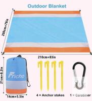 Fricho Outdoor Blanket Set - 83"x79", Waterproof, Sandproof, with Stakes & Carabiner