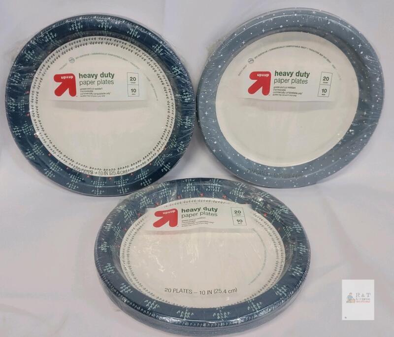 NEW up & up Heavy Duty Paper Plates 10" Blue Border, 3 Packs (60 Plates Total), Microwavable