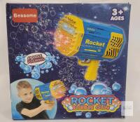 NEW Bessome Rocket Bubble Gun Toy, 69-Hole LED, Multiple Colors, for Kids Ages 3+, With Bubble Tray