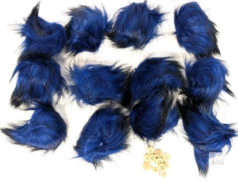New Royal Blue / Black Faux Fur Pompoms - 12pcs Handmade Hairy Ball，Fits for Knitted Hats Scarves Shawls Key Chain Accessories 5.5 inches + Buttons