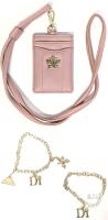 Pair of Vintage 6.5" Long DI Charm Bracelets With Frog & Pyramid Charms & Juicy Couture ID & Card Holder on Lanyard PU Leather