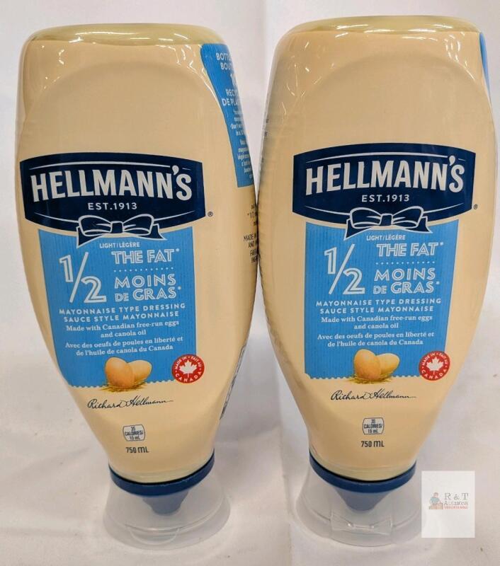 bb nov 25 Hellmann's 1/2 The Fat Mayonnaise Dressing 750ml Squeeze Bottles, 2 Pack, Made with Free-Run Eggs