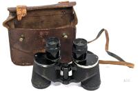 Universal Camera Corp WWII-Era 6x30 Porro Prism Binoculars Serial 267130 with Case (USA Made) Case " C. F. TODDS , MARKHAM ONT. 1915", Binoculars marked UNIVERSAL CAMERA CORP. NEW YORK U.S.A. Straps on leather case broken.