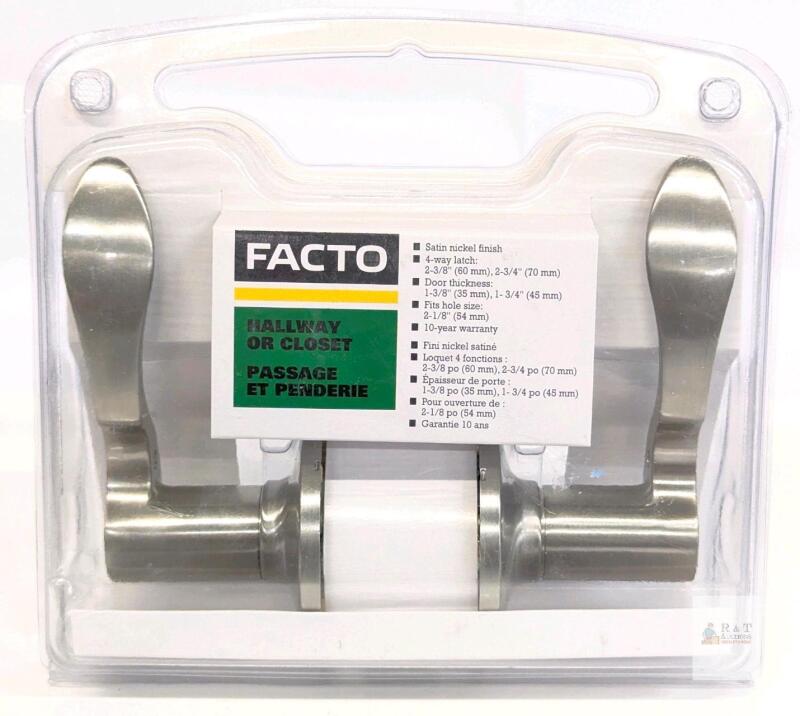 FACTO Satin Nickel Passage Lever Set 4-Way Latch, 2-1/8" Bore, 1-3/8&ndash;1-3/4" Door