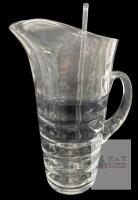 Clear Glass Mixing Pitcher with Stirrer, 20&ndash;32 oz, Pour Spout, Handle, Barware No chips or cracks. 11" tall. No maker's marks or stamps noted.