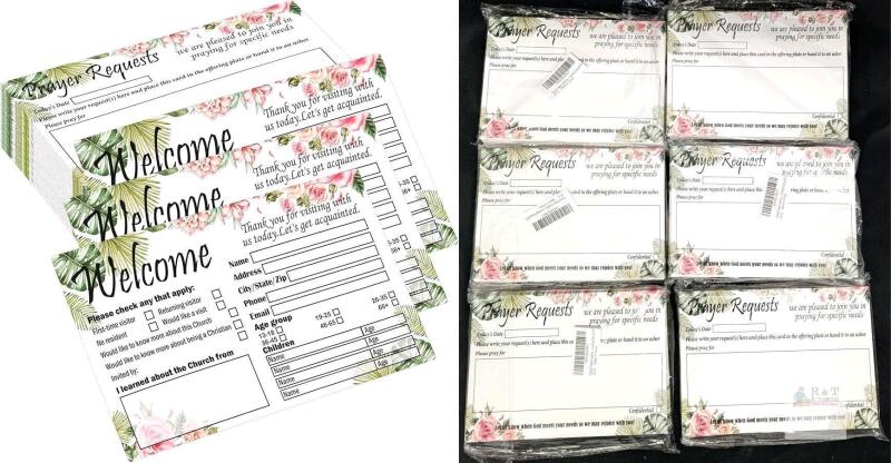 6 New Packs of 50 Church Visitor Cards Eucalyptus Church Welcome Postcard 5 x 7Inch - Prayer Request Cards Visitors and Prayer Request Note Cards Connection for Business Greeting Praying, 300 Cards Total