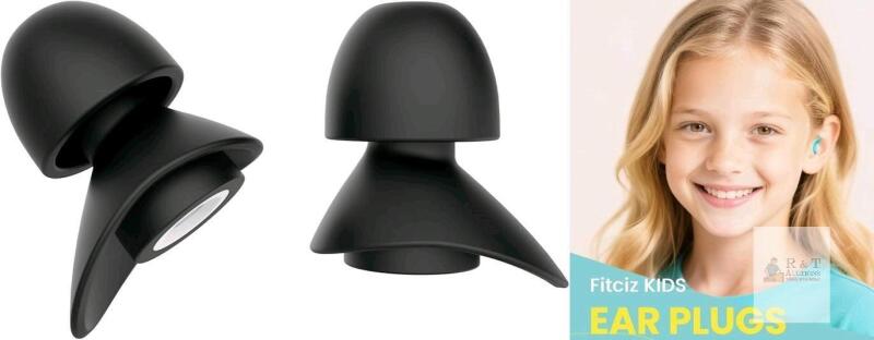 New 2-Pack BLACK Size XS (Kid Size) FITCIZ Reusable Silicone Noise Reducing Ear Plugs for Concerts, Music Venues, Carnivals, Airplanes, Loud Environments, Hearing Protection, Sleep & Study