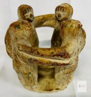 Circle of Friends 4-Figure Ceramic Candle Holder Sculpture, 6.5" Tall, 7" Diameter, Folk Art