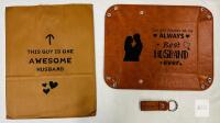Personalized Husband Leather Valet Tray & Keychain Gift Set with Gift Bag