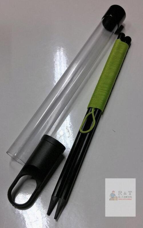 Collapsible Tent Stakes 3-Pack, Black with Green Cord Grip, Lightweight, Tube Case, X0DJWRPV1