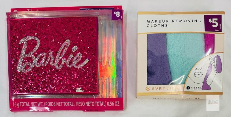 Townley Girl Barbie 35-Well Eyeshadow Palette & EVRYLIFE Makeup Removing Cloths Set