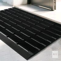 New Mibao Front Door Mat, Heavy Duty Welcome Entrance Doormats, Non Slip Entryway Rubber Rugs, Dirt Trapper Waterproof Home Garage Pool Mud Mats All Weather, 30" x 18", Black