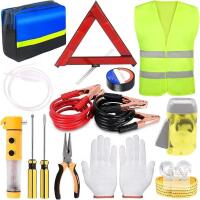 New Swpeet 13Pcs Car Roadside Emergency Kit, Safety Triangle Warning and Reflective Safety Vest, Jumper Cables, Tow Strap, Flashlight, Glove, Vehicle Auto Truck Safety Emergency Road Side Assistance Kits