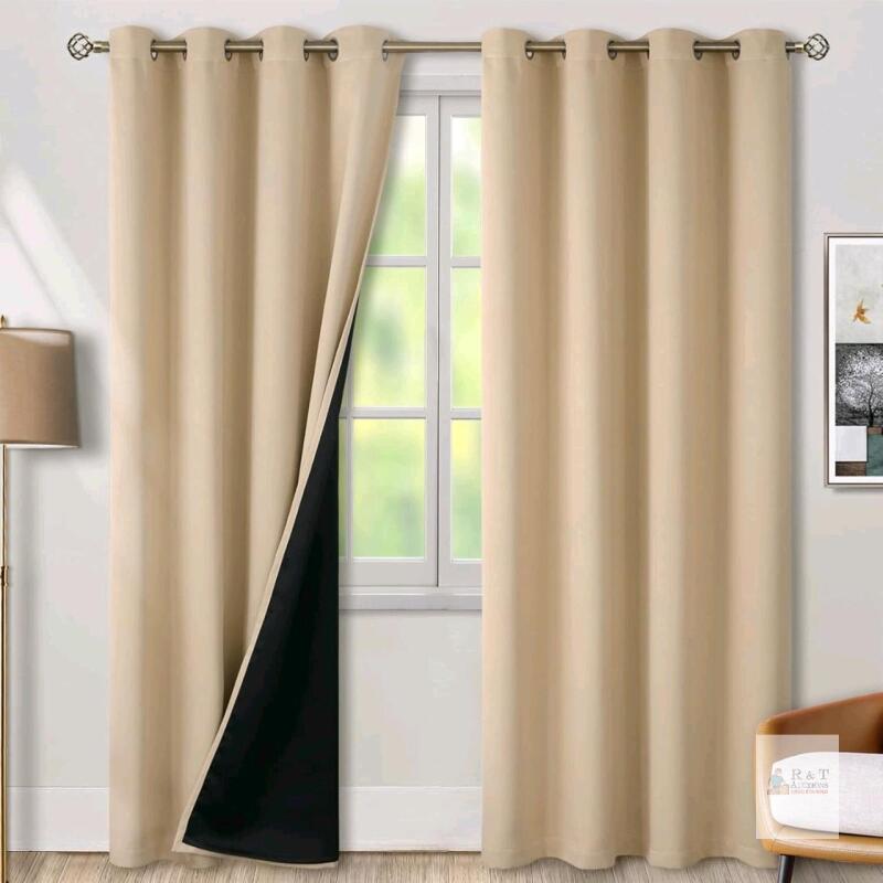 New BGment Thermal Insulated 100% Blackout Curtains for Bedroom with Black Liner, Double Layer Full Room Darkening Noise Reducing Grommet Curtain, 2 Window Curtain Panels of 52 x 80 Inch, Beige