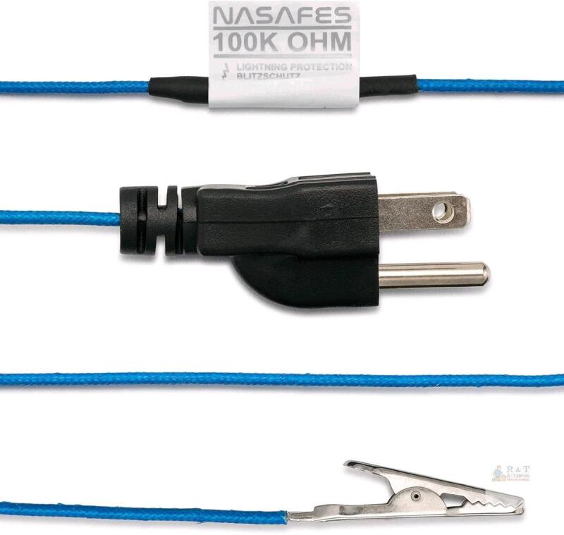 New Nasafes Grounding Cord, Ground Cable, Grounding Wire, Ground Wire, Grounding Strap, Ground Strap, Grounding Cable, Anti Static, Grounding Plug - 3-Prong Ground Plug with Alligator Clip - 16.4 Ft