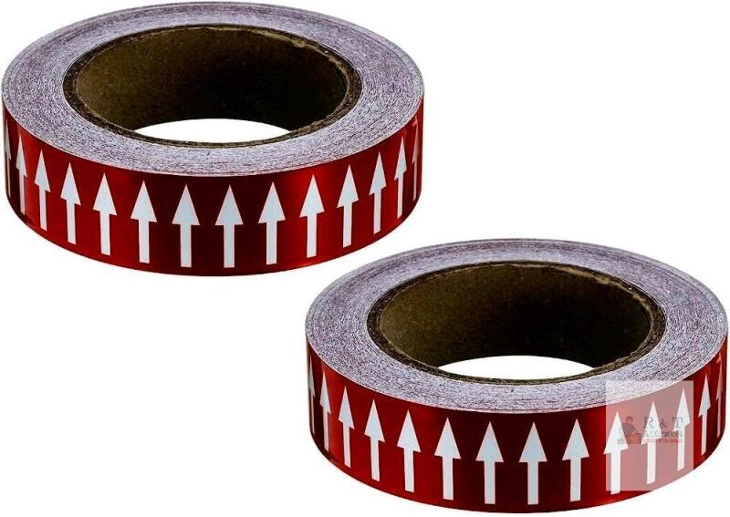 New Directional Flow Arrow Tape 1-3/16"x65', 2 Pack Adhesive Pipe Identification Marking Stickers for Pipe Flow Labeling, White on Deep Red