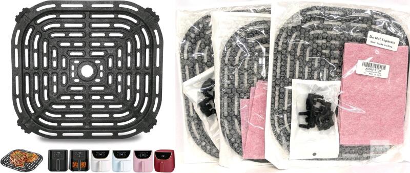 3 New Air Fryer Grill Pan for CHEFMAN 6 Quart Paris Hilton 6 Quart 8 in 1 Air Fryer, 8.85 * 8.2''Food Grade Nonstick Replacement Rack Parts Tray Grill Crisper Plate Compact Air Fryer